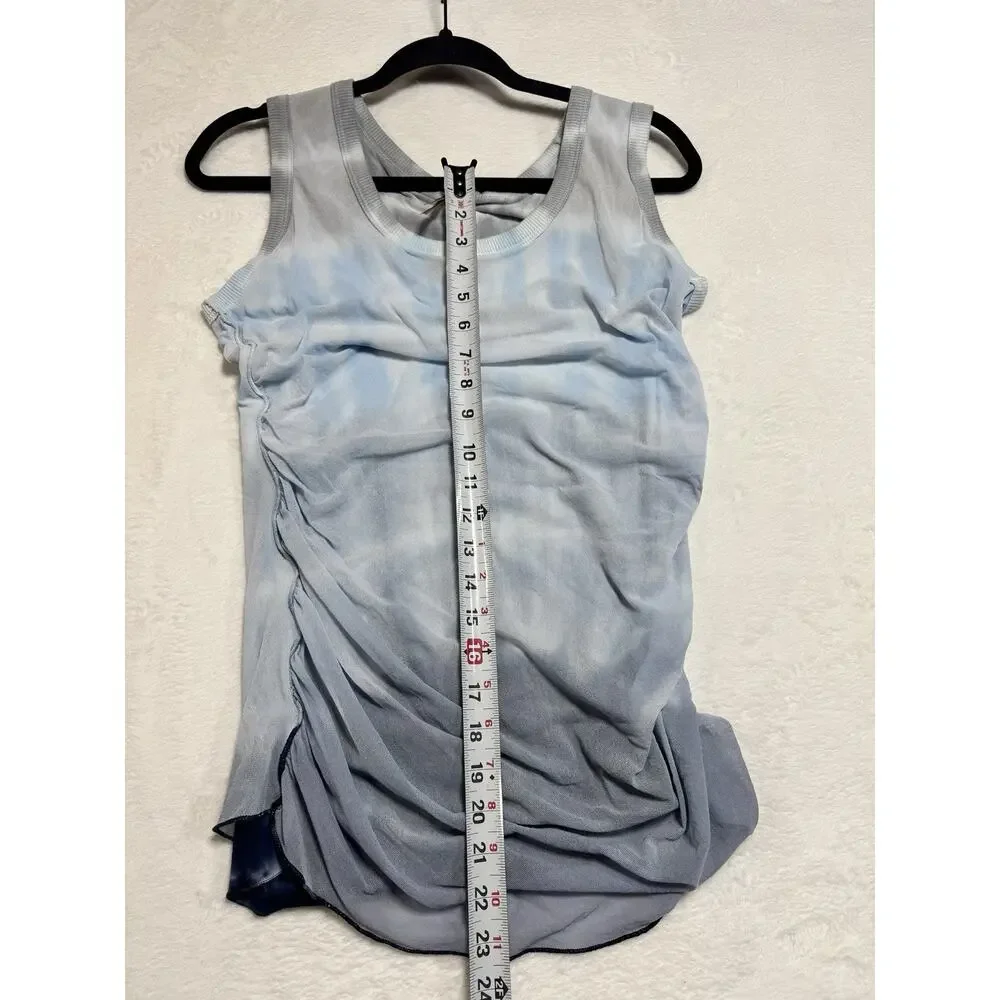 PETE COLLECTION Women's Gradient Blue Tie Dyed Rouche Tank Top Medium